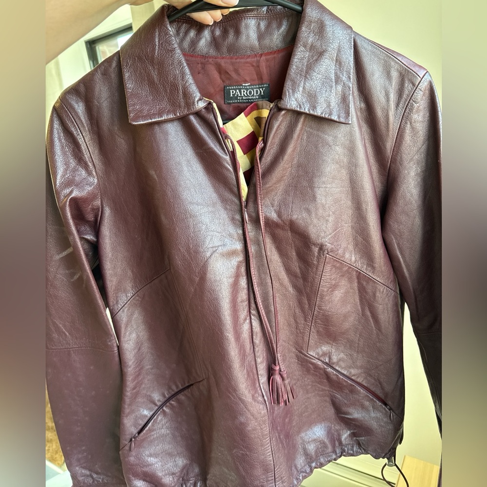 Women's Burgundy Leather Zip-Front Jacket